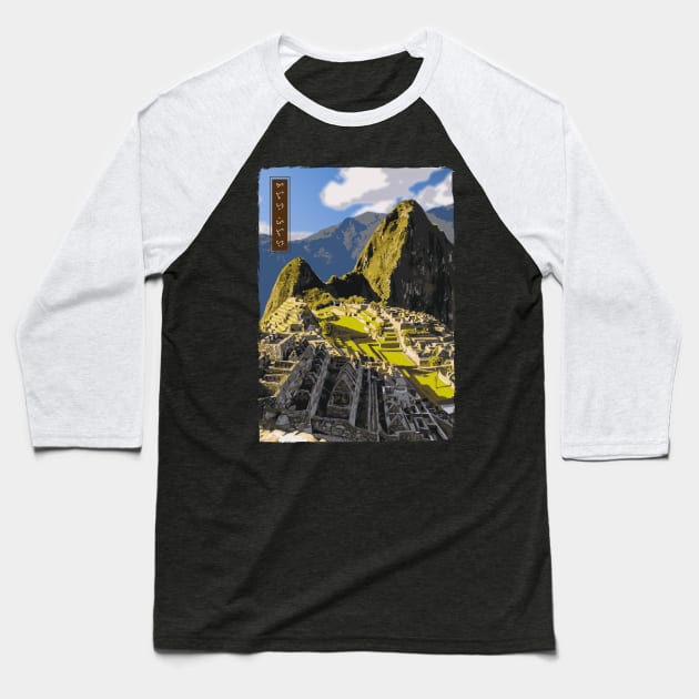 Machu Picchu - Black Baseball T-Shirt by Thor Reyes